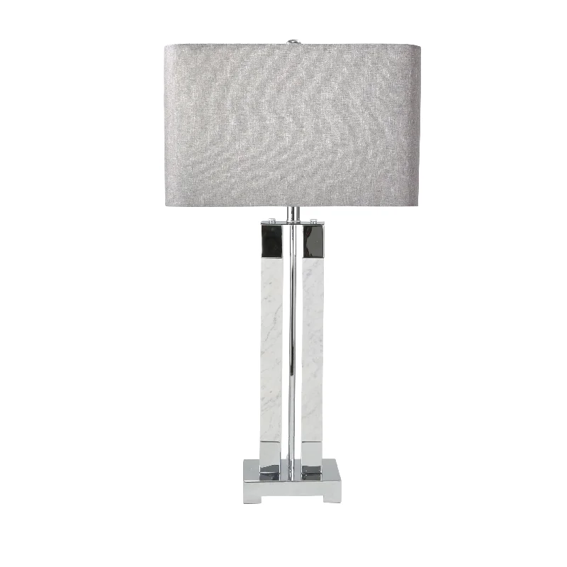 leather table lamps with a distressed texture for a rugged charmMARBLE 34" TWIN COLUMN TABLE LAMP, WHITE