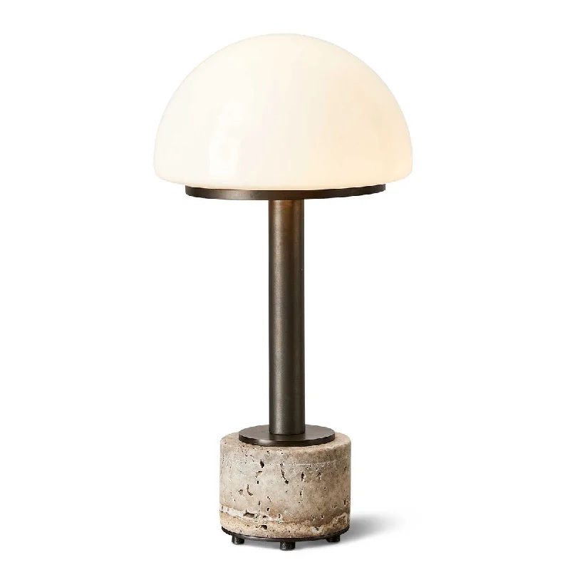 leather table lamps with a distressed texture for a rugged charmMushroom Mini Lamp - Gray Travertine