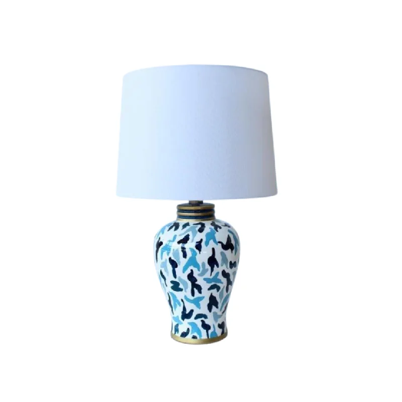 bohemian table lamps with colorful patterns for eclectic bedroomsNavy & blue design lamp base off white shade 65x41cm