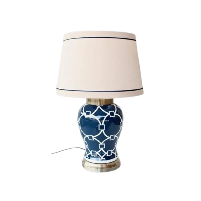industrial style table lamps with exposed bulbs for loft apartmentsNavy & white geometric lamp linen shade