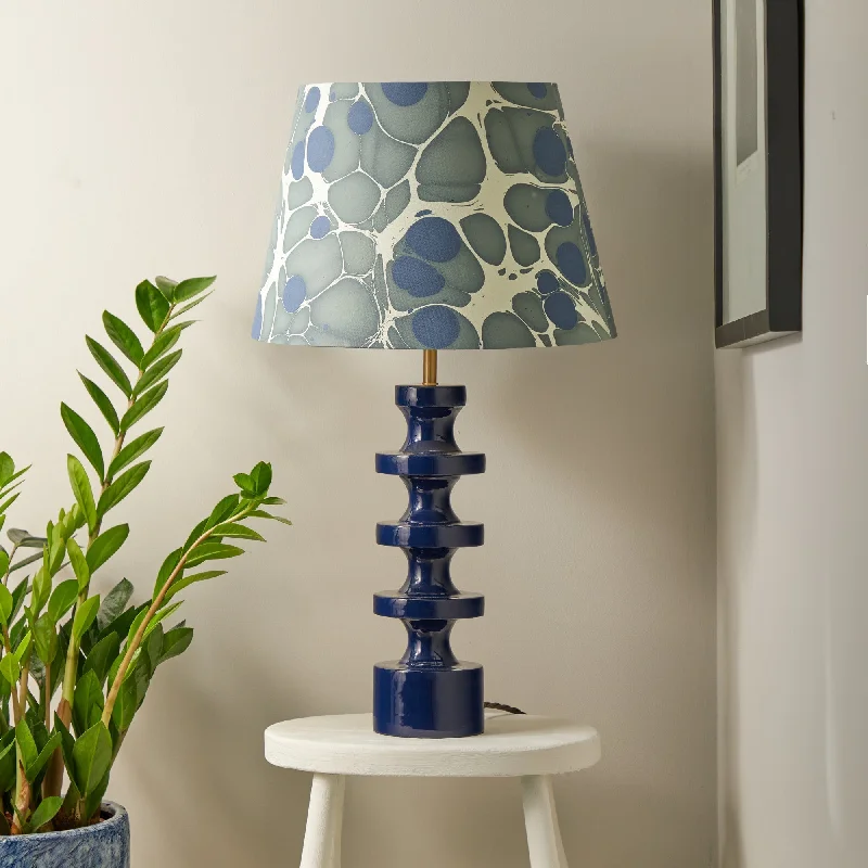 asian inspired table lamps with bamboo accents for a zen atmosphereSpool table lamp in deep blue lacquered wood