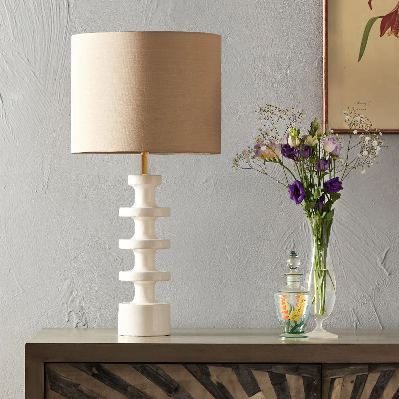 metal table lamps with a matte black finish for a sleek appearanceSpool table lamp in white lacquered wood