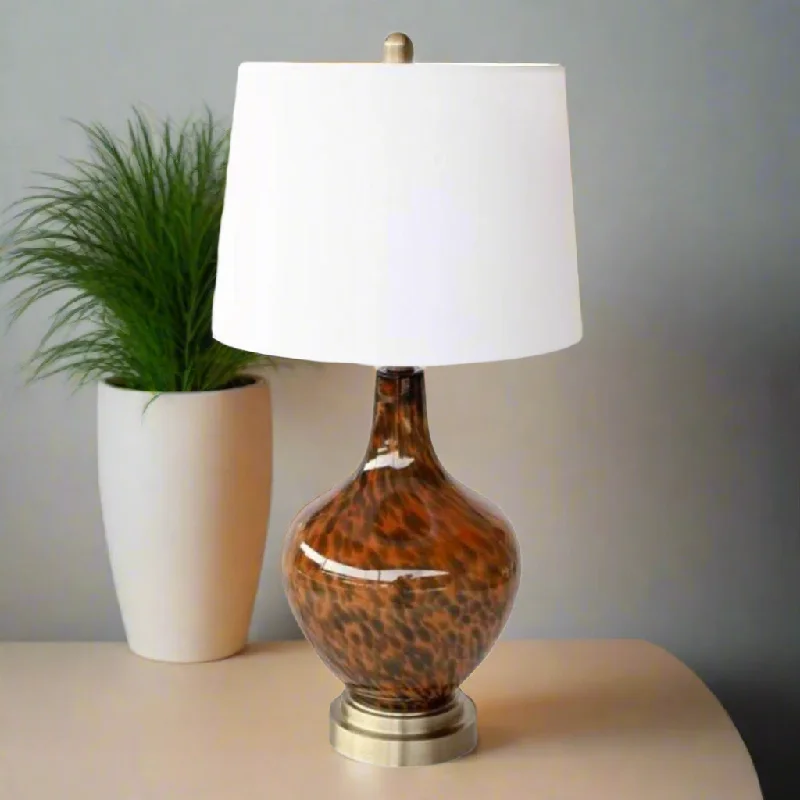 crystal table lamps with dazzling prisms for a glamorous effectTORTOISE SHELL LAMP BASE WHITE FINIAL & HARP SHADE 67X36CM