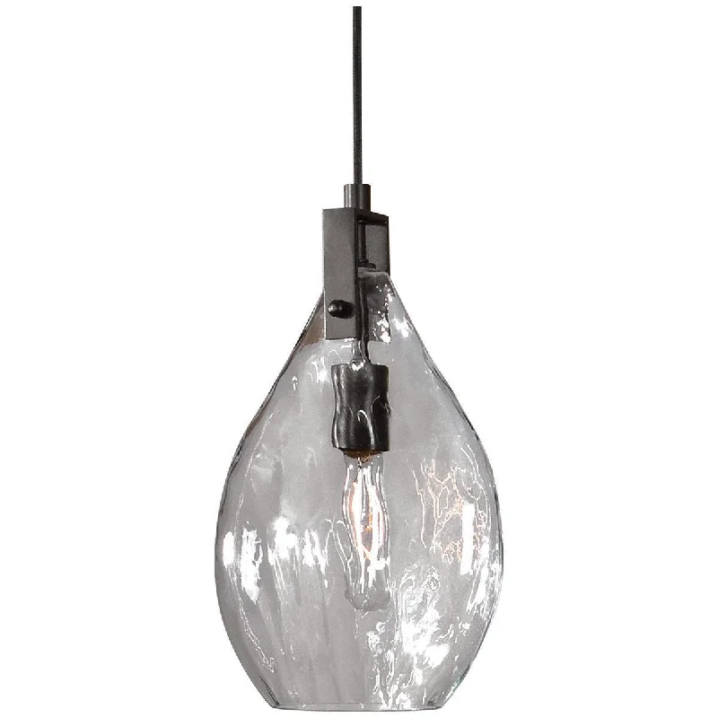 Art Deco Ceiling Lights with Geometric Patterns and Metallic FinishesUttermost Campester 1-Light Watered Glass Mini Pendant