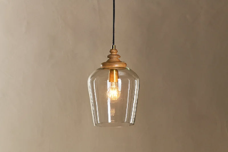 Steampunk Ceiling Lights with Gears, Cogs, and Brass AccentsVaruna Mango Wood & Glass Pendant Lamp - Natural & Clear
