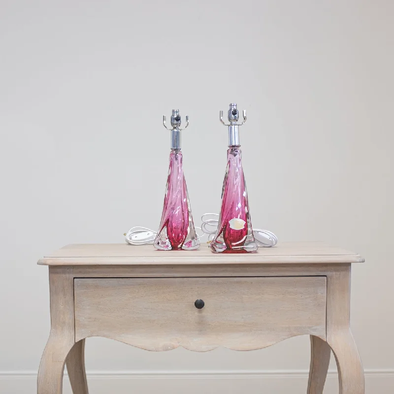 metal table lamps with a matte black finish for a sleek appearancePair of Vintage Pink Crystal Lamps, Val S'Lambert