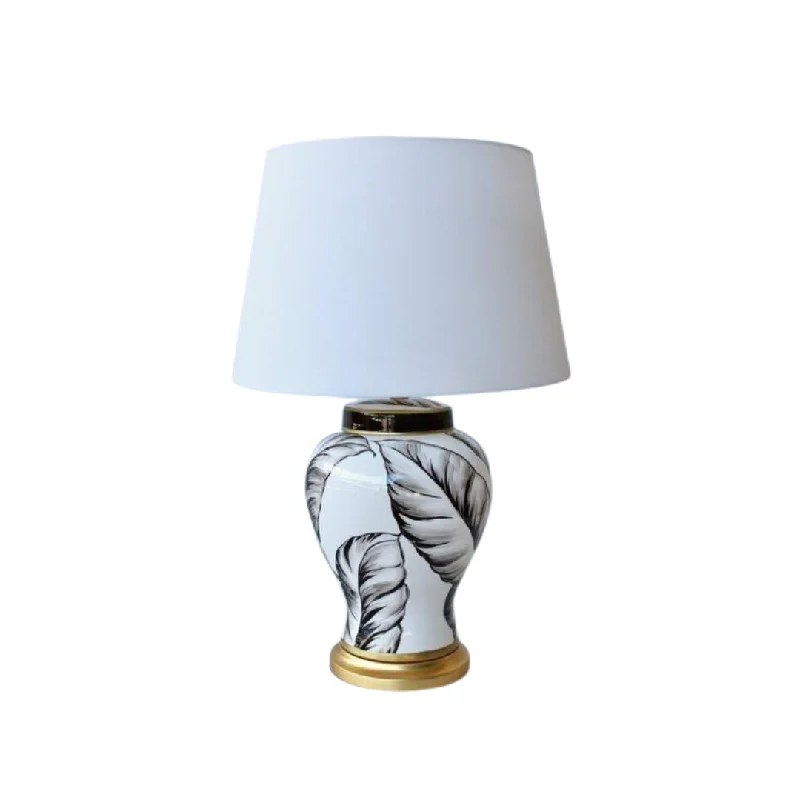 marble table lamps with a luxurious veined pattern for high end decorWHITE & BLACK LEAF LAMP BASE OFF WHITE SHADE 65X44CM